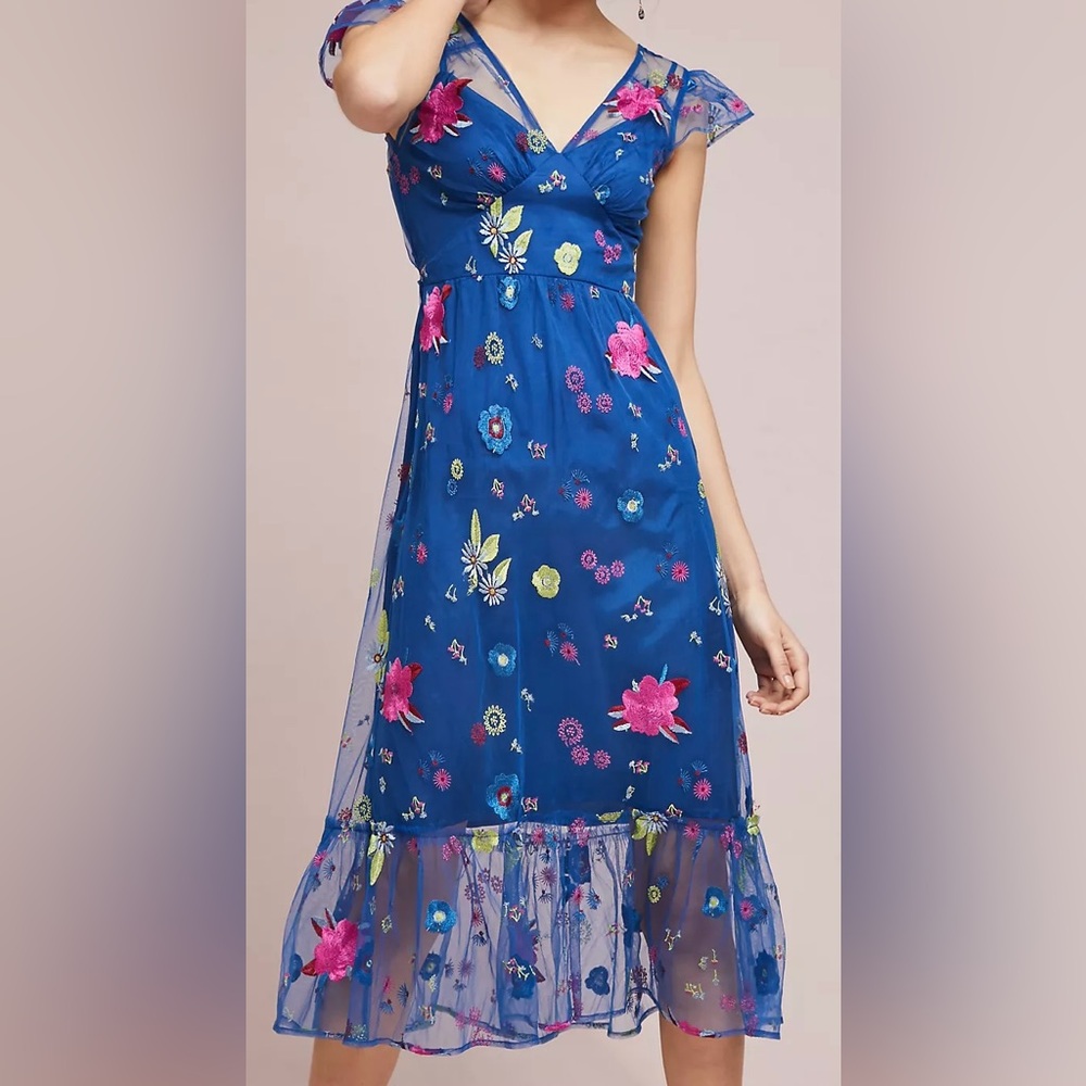 Anthro Tracy Reese “Topaz” Embroidered Dress Navy Size 2